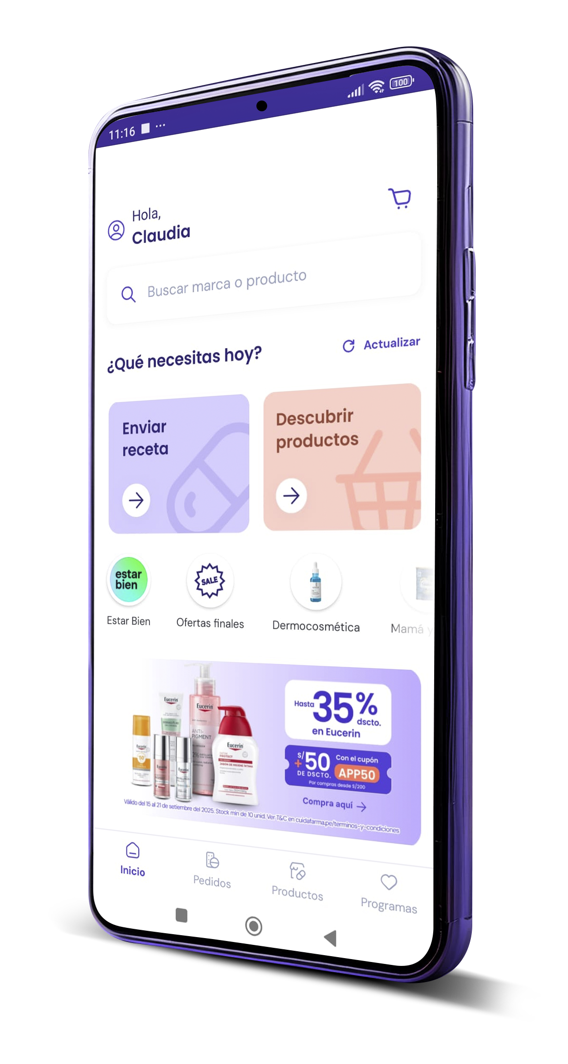 App Cuidafarma en un celular